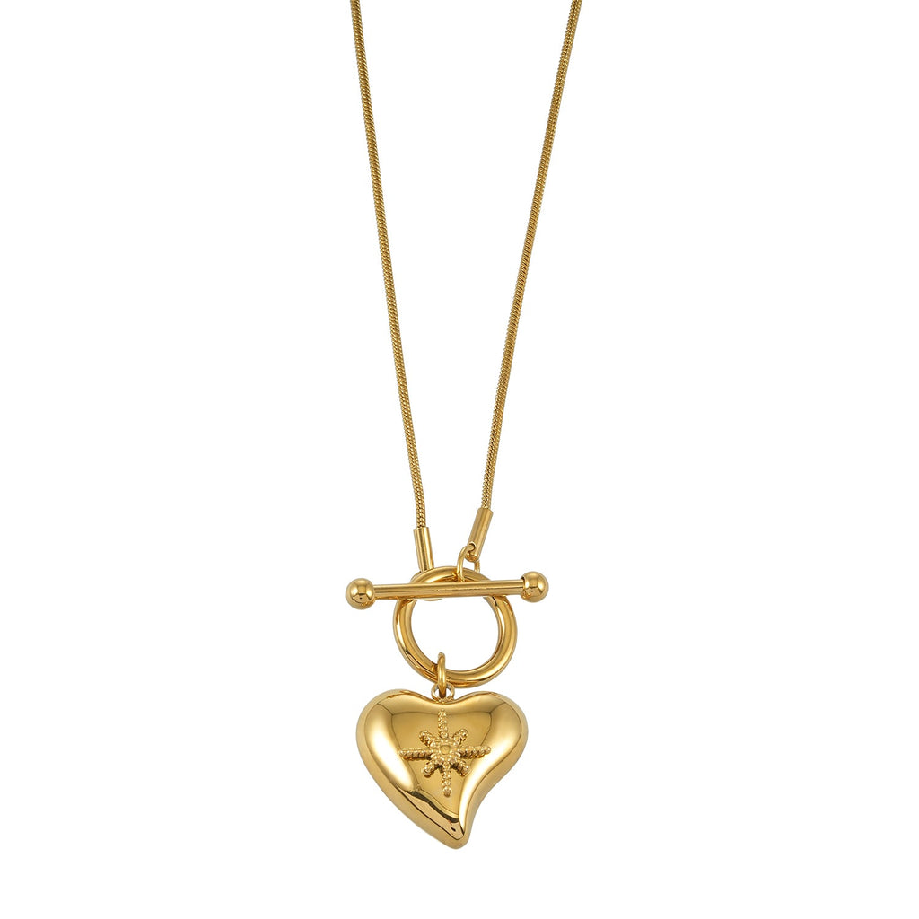Gold Heart Charm Statement Necklace