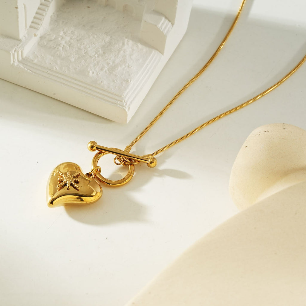 Gold Heart Charm Statement Necklace