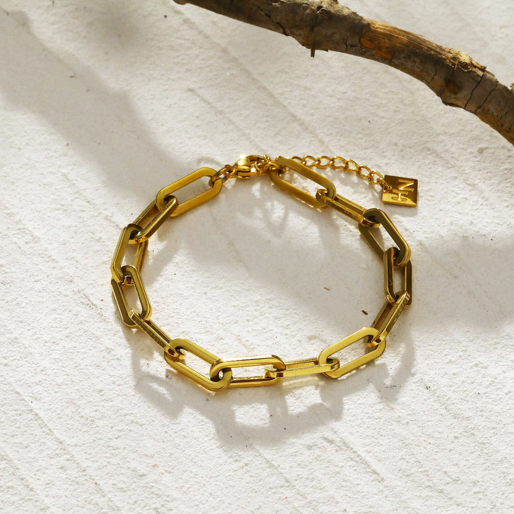 Contemporary Paper Clip Gold Bracelet